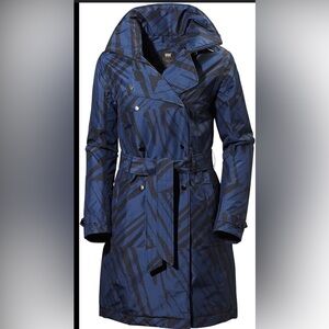 Helly Hansen Wesley Insulated Black Navy Belted Trench Coat Detachable Hood